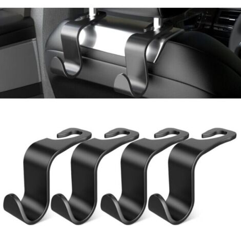 Set di 4 ganci per schienale sedile auto - Accessori interni auto - Plastica nera - Adatto per borse, borse della spesa, vestiti, cassetta degli attrezzi portatile