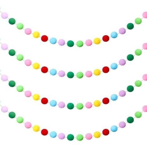 Set di 4 ghirlande di 20 palline di feltro colorate per decorazione murale, Natale, arcobaleno scuro (colori arcobaleno)