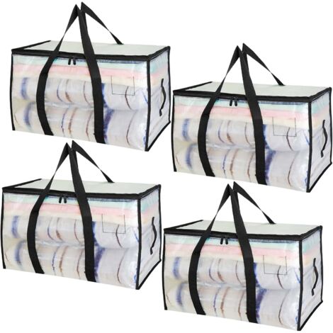 Set di 4 grandi sacchi da 90 litri per riporre vestiti, sacchi pieghevoli impermeabili per traslochi con coperchi a cerniera, un'alternativa agli scatoloni da trasloco, ideali per campeggio, biancheri