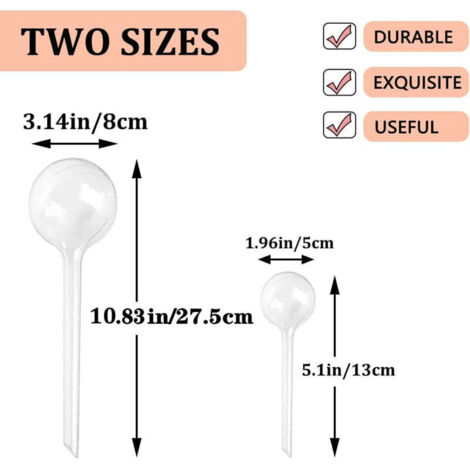 Set di 4 grandi sfere in plastica trasparente per irrigazione automatica, diametro 8 cm.