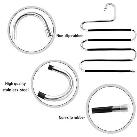 Set di 4 grucce nere in acciaio inox antiscivolo a forma di S per jeans, sciarpe e pantaloni