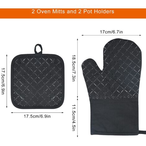 Set di 4 guanti da forno e presine, guanti da forno resistenti al calore fino a 300°C, guanti da forno antiscivolo, guanti da forno, guanti da cucina, guanti da cucina (neri)