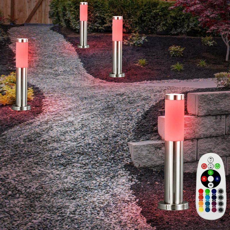 Image of 4x lampade da terra per esterni lampada da vialetto da giardino piedistallo in acciaio inossidabile luce cambia colore lampada da terra lampada da