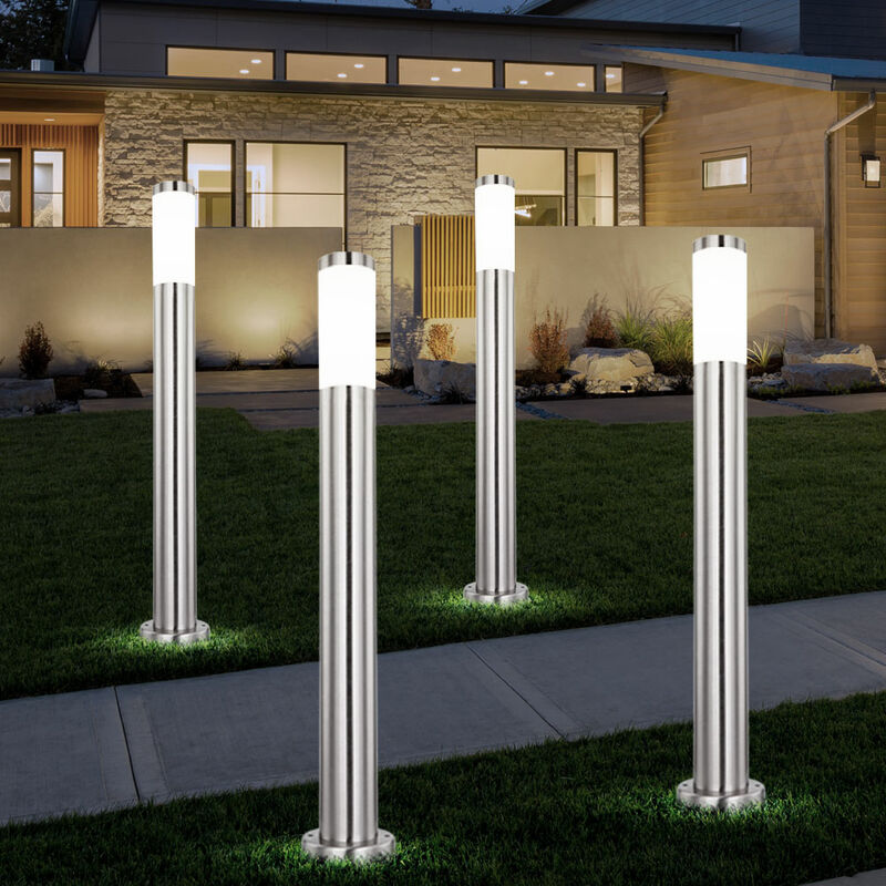 Image of Set di 4 lampade da terra per esterni in acciaio inox illuminazione del percorso del giardino in acciaio inox cortile patio pilastri luci