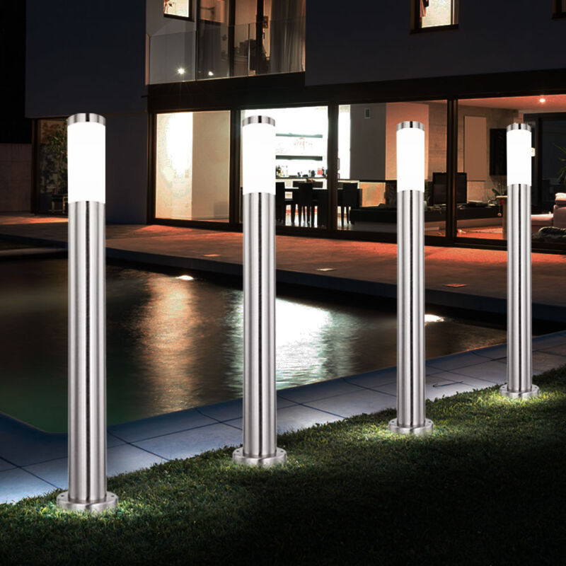 Image of Set di 4 lampade da terra per esterni in acciaio inox illuminazione del percorso del giardino in acciaio inox cortile patio pilastri luci