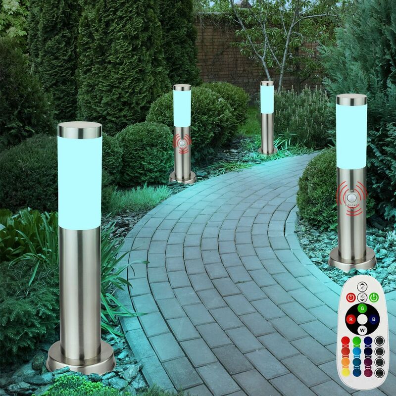 Image of Set di 4 lampade da terra a led rgb da esterno telecomando dimmerabile rilevatore di movimento in acciaio inossidabile luci per sentieri da giardino