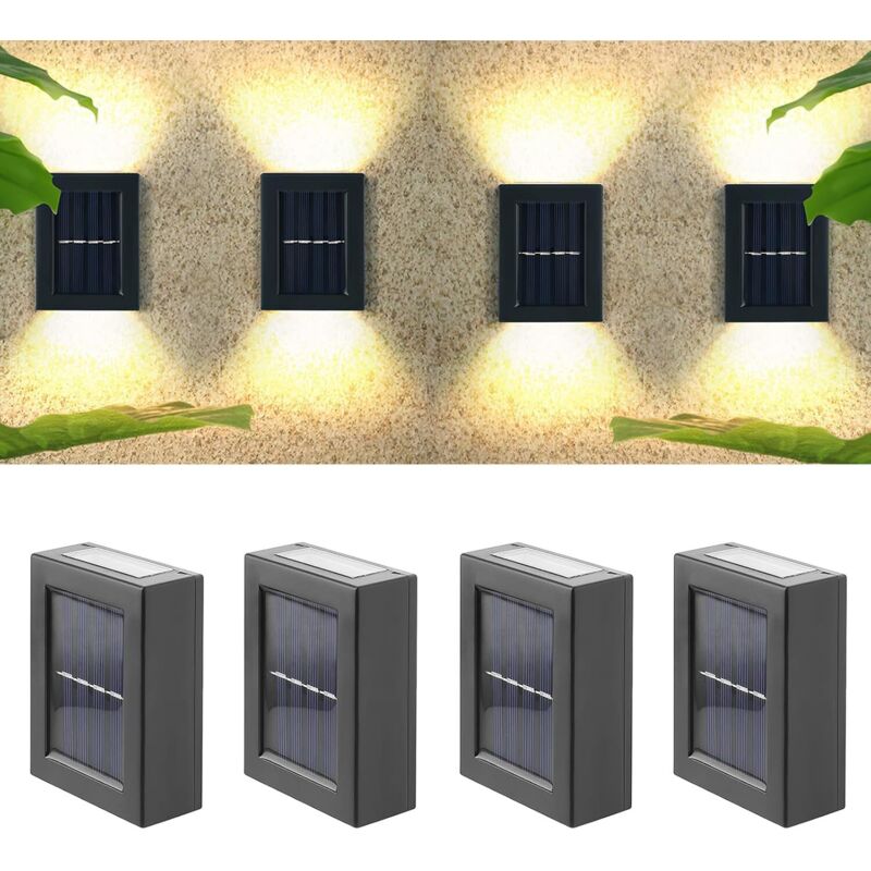 Set di 4 luci LED solari da esterno impermeabili IP65 con accensione/spegnimento automatico, luci da parete solari da esterno per scale esterne,