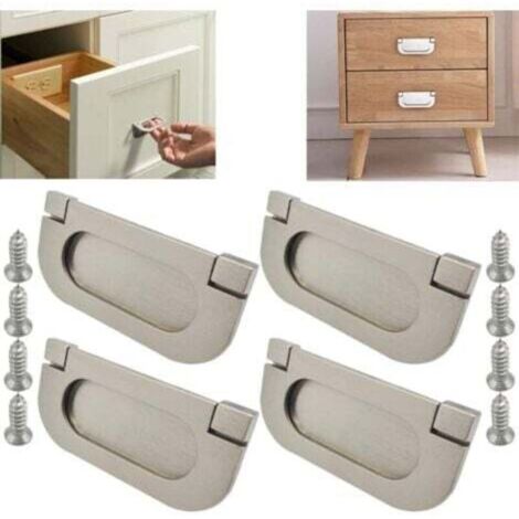Set di 4 maniglie invisibili in acciaio inox, accessori per cassetti e armadi color argento - Con viti (75 mm), maniglie per mobili da cucina, cassetti e camere da letto