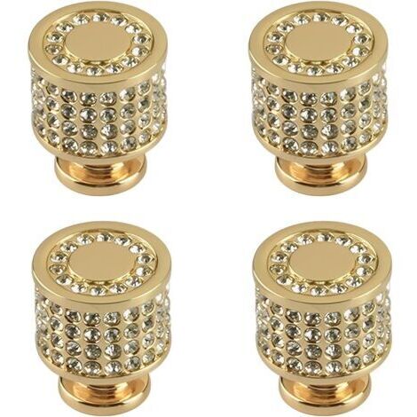 Set di 4 maniglie per cassetti in cristallo, maniglie per cassetti con strass dorati, maniglie per mobili in argento con strass, pomelli per mobili quadrati a forma di diamante (oro)