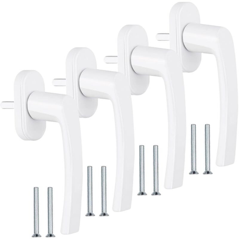 Set di 4 maniglie per finestre, maniglia per finestre in PVC senza cilindro di bloccaggio, con 8 viti, maniglia per finestre in zamac bianco, lunga