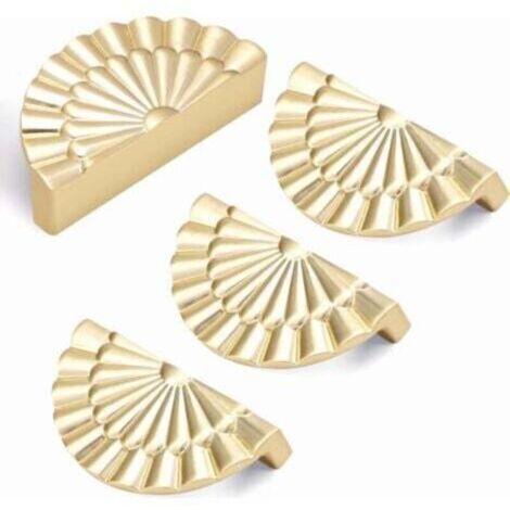 Set di 4 maniglie per mobili, distanza tra i centri 64 mm, maniglie a ventaglio (oro spazzolato)