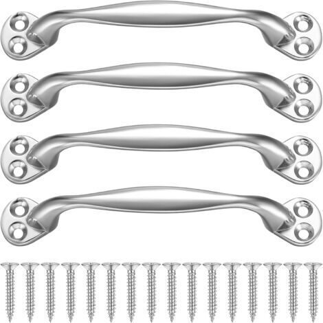 Set di 4 maniglie per porte argentate, maniglie curve scorrevoli per ante di armadi e cassetti con viti – 128 mm