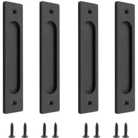 Set di 4 maniglie rettangolari da incasso per porte scorrevoli in lega di alluminio con viti di montaggio per porte scorrevoli, nero opaco