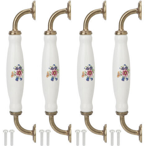 Set di 4 maniglie vintage in ceramica bianca, interasse 160 mm. Maniglia in lega di zinco per cassetti e armadi. Facile installazione.