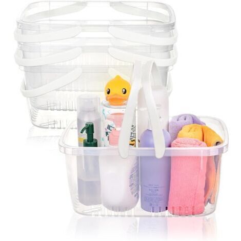 Set di 4 mensole in plastica per doccia con maniglia pieghevole, contenitore portatile con foro di drenaggio per bagno, cucina, dormitorio, gel doccia, shampoo, cosmetici