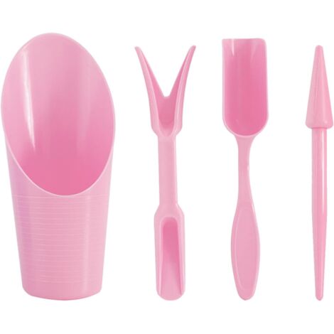 Set di 4 mini attrezzi da giardinaggio: attrezzi per rinvasare piante da interno, paletta per terriccio, vanga da giardino, cucchiaio per rinvasare e per la manutenzione.