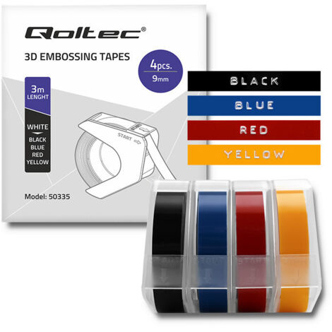 Set di 4 nastri 3D Qoltec per DYMO Omega Embosser  9 mm  3 m  4 colori  Autoadesivo