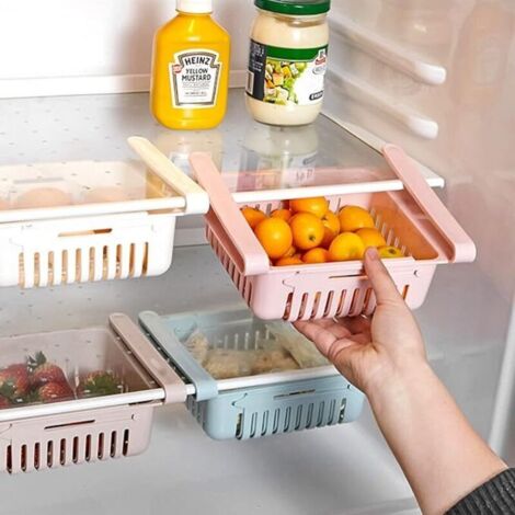 Set di 4 organizer per cassetti del frigorifero, retrattili con contenitore per frigorifero
