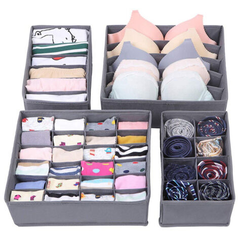 Set di 4 Organizer per cassetti, Organizer per Biancheria Intima, Armadio Divisori Pieghevole Storage Box Cassetto Organizzator Usato per Biancheria Intima, Reggiseni, Calze, Cravatte, Fazzoletti