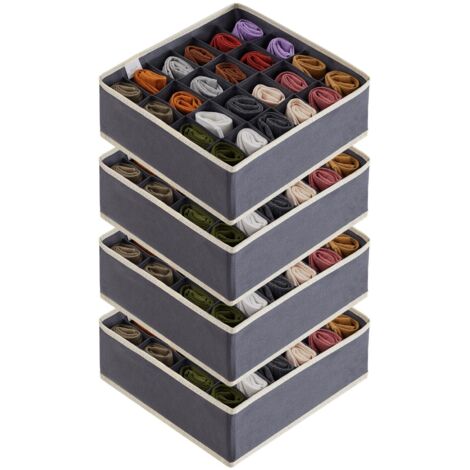 Set di 4 organizer per cassetti, scatole portaoggetti pieghevoli in tessuto per armadio, 24 scomparti per riporre calzini, mutandine, cravatte, grigio