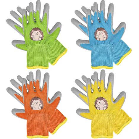 Set di 4 paia di guanti da lavoro adatti a bambini dai 3 ai 5 anni, guanti da giardinaggio per bambini, con rivestimento in lattice antiscivolo, adatti per le attività domestiche quotidiane, la pittur