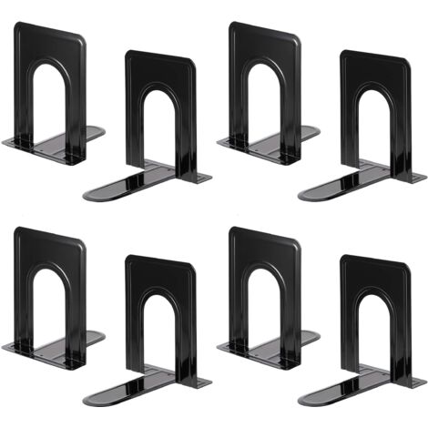 Set di 4 paia di robusti fermalibri per scaffali, base antiscivolo, neri, ideali per biblioteca, ufficio, casa, scuola, ecc.