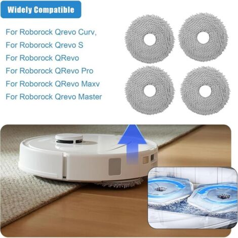 Set di 4 panni per mocio compatibili con gli aspirapolvere Roborock Qrevo Curv, Qrevo S, QRevo Pro, QRevo, QRevo Maxv e Qrevo Master. Parti di ricambio lavabili e riutilizzabili.