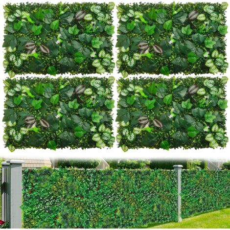 Set di 4 pareti verdi artificiali, siepi artificiali, schermature per la privacy con protezione UV, fondale di vegetazione artificiale, 60 cm x 40 cm