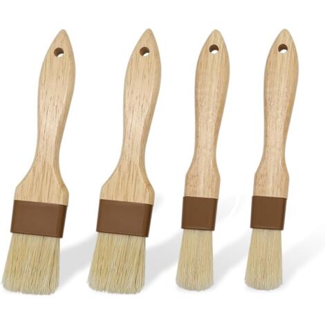 Set di 4 pennelli da cucina in legno, pennello da pasticceria, pennello per alimenti, pennello da cucina per barbecue, carne, dolci (piccolo + medio)