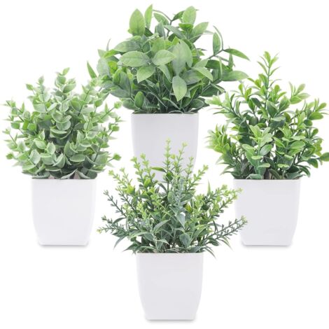 Set di 4 Piante Artificiali in Vaso – Mini piante decorative per interni, ufficio, tavolo, camera da letto e bagno