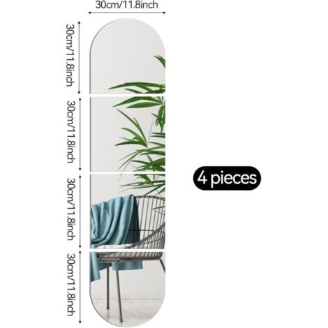 Set di 4 piastrelle a specchio a figura intera - 30 cm x 30 cm - Adesivi in acrilico spesso - Specchio da parete rimovibile con adesivi - Specchi a figura intera senza cornice per la camera da letto