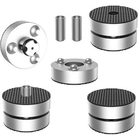 Set di 4 piedini per altoparlanti, antivibranti, in alluminio, con sfere ammortizzanti, per altoparlanti, colore argento