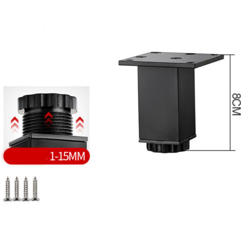 Set di 4 piedini regolabili in metallo per mobili in lega di alluminio - Neri - 38 x 80 mm - Con viti