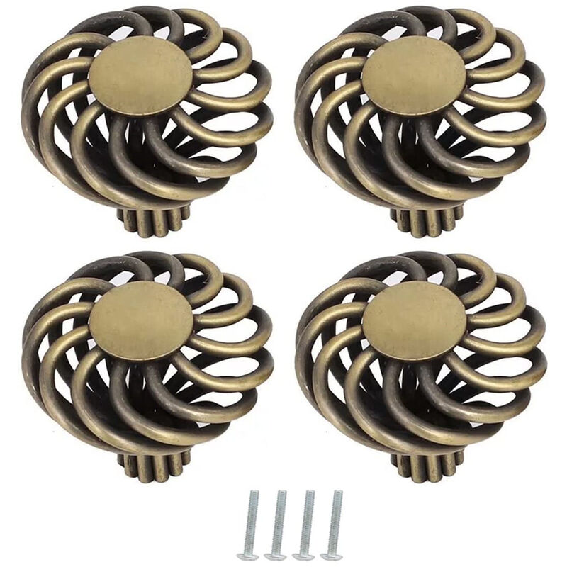 Image of Petites Ecrevisses - Set di 4 Pomelli per Mobili Metallico Vintage Manopola per Armadietto Gabbia per Uccelli con Viti - Bronzo/Ø45mm