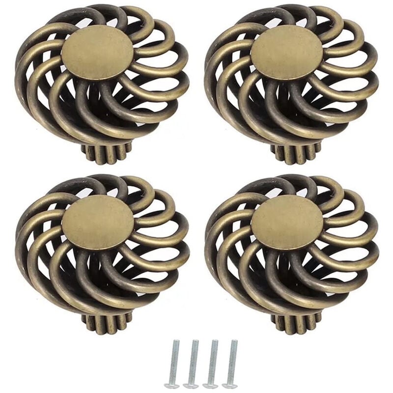 Image of Petites Ecrevisses - Set di 4 Pomelli per Mobili Metallico Vintage Manopola per Armadietto Gabbia per Uccelli con Viti - Bronzo/Ø35mm