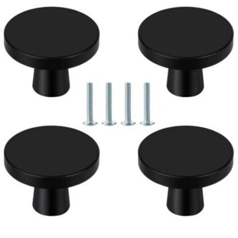 Set di 4 pomelli rotondi neri per mobili, ideali per cassetti, cucina, comò e armadio.