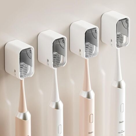Set di 4 porta spazzolini da parete per il bagno, robusti porta spazzolini autoadesivi con coperchio, organizer per testine di spazzolino per tutta la famiglia, grigio