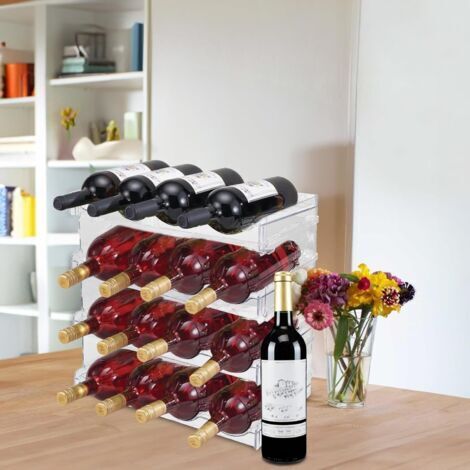 Set di 4 portabottiglie impilabili per frigorifero, da fissare alla porta, verticale, per vino e acqua, in plastica, con capacità fino a 16 bottiglie, ideale per piani cucina e armadietti del frigorif