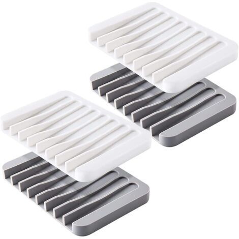 Set di 4 portasapone in silicone con tubo di scarico, non forati, antiscivolo, per piano cucina.