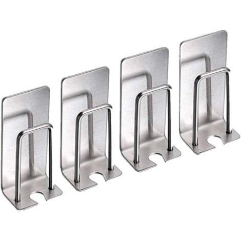 Set di 4 portaspazzolini in acciaio inox - Montaggio a parete - Per tazze, boccali, spazzolini - Impermeabile e autoadesivo - Non richiede foratura - Per il bagno