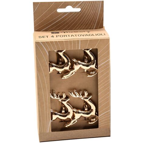 Set di 4 portatovaglioli in metallo, color oro, per tavola natalizia, 5 x 5 cm -Renna