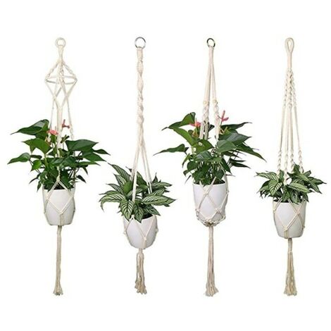 Set di 4 portavasi per piante in vaso da fiori per interni ed esterni in macramè