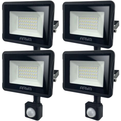 Set di 4 proiettori LED 30W Rilevatore di movimento da esterno nero  Température de Couleur: Bianco neutro 4000K
