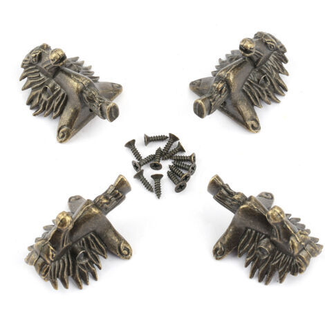 Set di 4 protezioni angolari decorative per scatole portagioie in legno a forma di cavallo antico