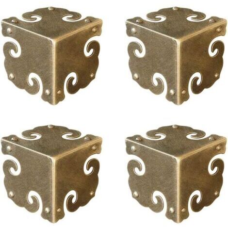 Set di 4 protezioni angolari vintage in ottone per ferramenta antica, bordi di scrivanie in legno, scatole regalo, armadietti, protezione su tre lati (bronzo anticato)