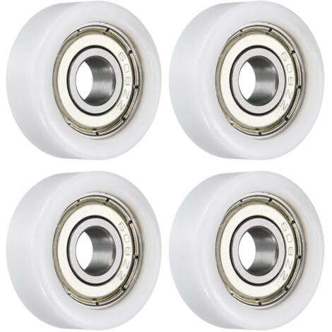 Set di 4 pulegge con cuscinetti a rulli - 8 x 28 x 10 mm - Ruote piatte con cuscinetto 608RS per accessori per ferramenta per mobili (bianche)