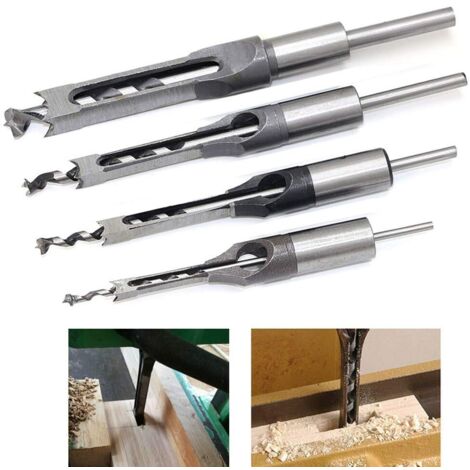 Set di 4 punte da trapano per fori quadrati in acciaio, set di utensili per la lavorazione del legno (6,4/8/9,5/12,7 mm)