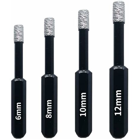 Set di 4 punte diamantate per piastrelle, ceramica, gres porcellanato, piastrelle, vetro, pietra. Punte diamantate professionali Seghe a tazza - 6 mm 8 mm 10 mm 12 mm
