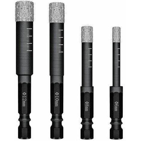 Set di 4 punte diamantate per piastrelle in ceramica, porcellana e vetro. Punte diamantate professionali per piastrelle in ceramica - 6 mm, 8 mm, 10 mm e 12 mm.