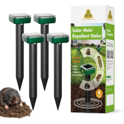 Set di 4 repellenti per topi per prati, pali solari per marmotte, pali ultrasonici per topi per giardini, repellente impermeabile per tamias per giardini (respinge tamias, arvicole e serpenti)
